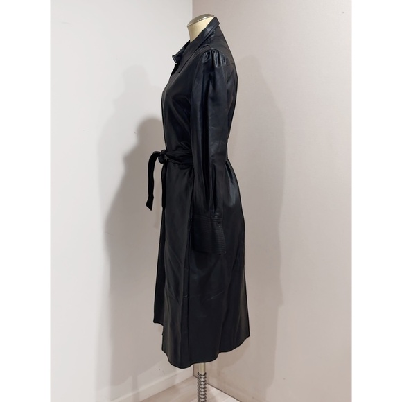 Gracia Women's Black Soft Faux Leather Trench Coat Size M - Picture 4 of 9